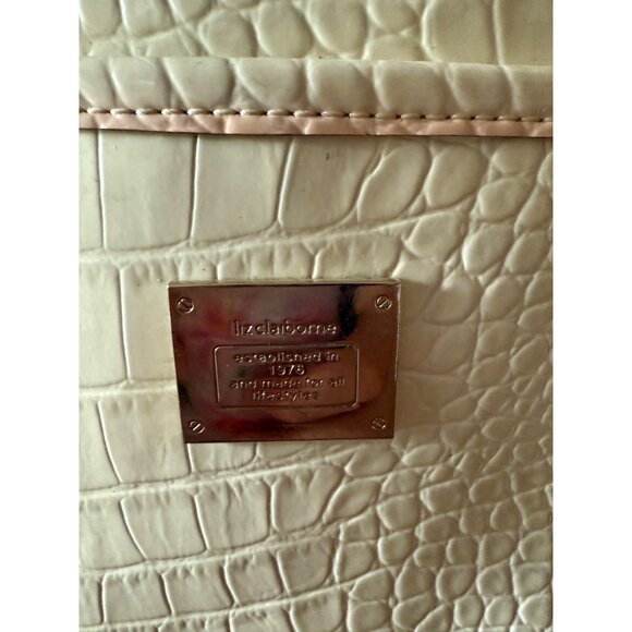 Liz Claiborne Cream Faux Crocodile Embossed Shoulder Tote Bag  Long Straps - Picture 2 of 12